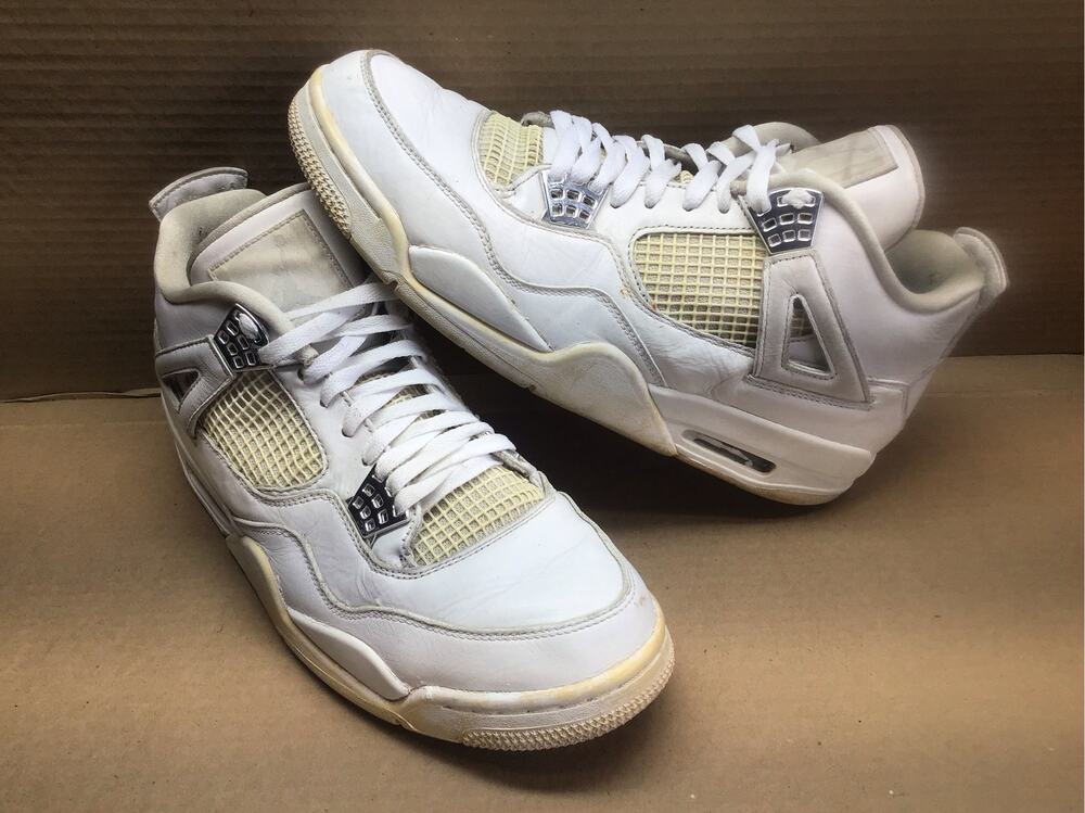 Air Jordan 4 Retro Pure Money White Metallic Silver Sneakers Mens Size 11 As Is